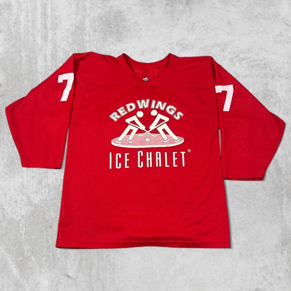 Vintage CCM Redwings Ice Chalet Hockey Jersey Mens Small Red Modugno 77 Canada